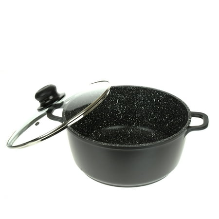 2.5 QT, Silver Glass Lid with Steam Hole Induction Bottom Ultra Non-Stick Stone Finish Extra Thick Gauge By Unity Professional Forged Aluminium Casserole